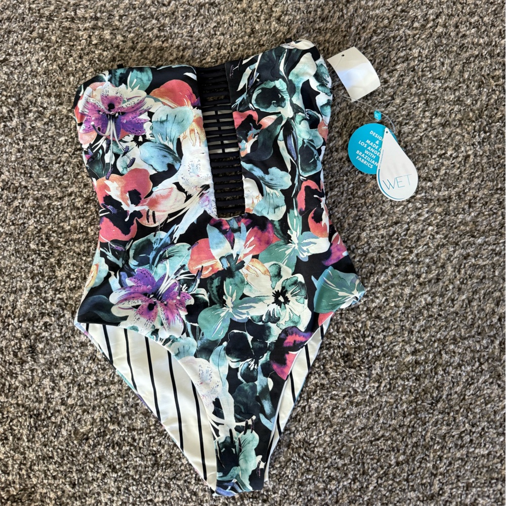 Wet Swimwear One Piece Swimsuit Black Floral Women XS